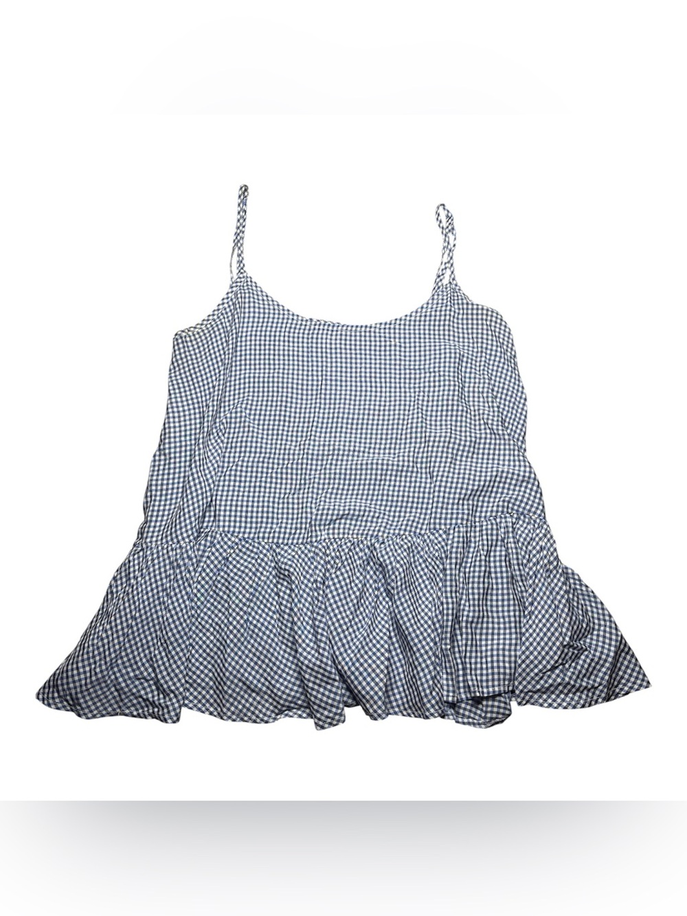 Old Navy Gingham Peplum Babydoll Tank Top Women's Medium Adjustable Stripe